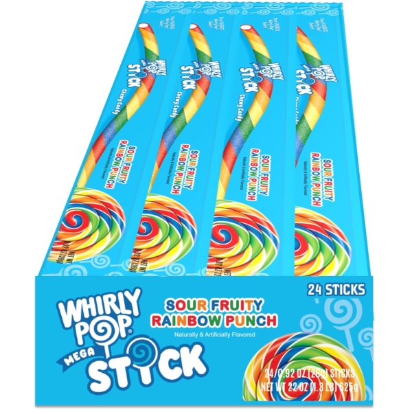 Whirly Pop Mega Stick Sour Fruity Rainbow Punch  24x26gr