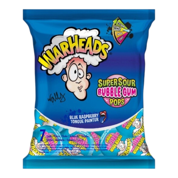 Warheads Blue Raspberry Super Sour Bubblegum Pops 22x105gr